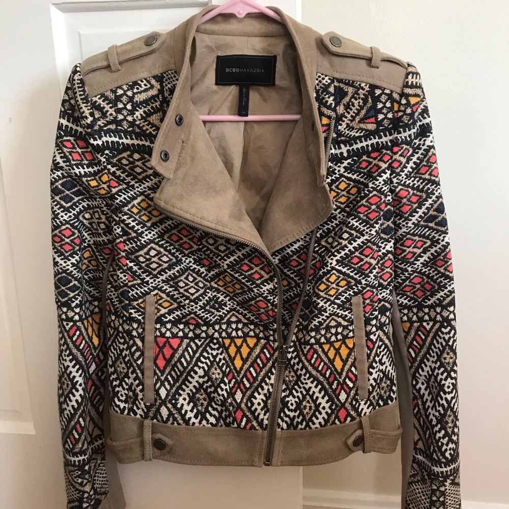 BCBG MAXAZRIA Moto Style Patterned Jacket